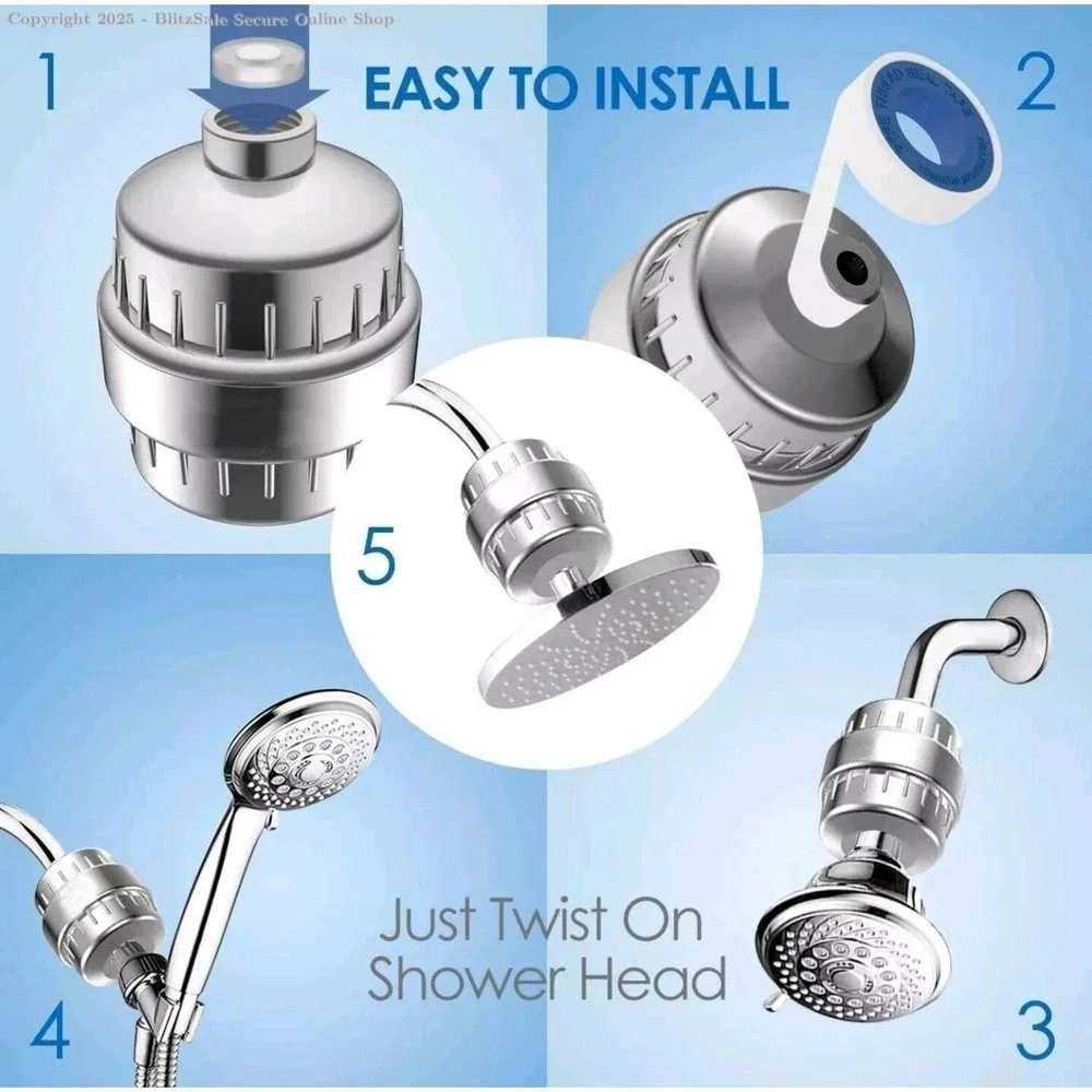 2 PCS 20 Stage Universal Shower Head Filter for Hard Water Chrome Purifier Tape